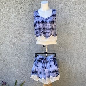 Mad Style Tie Dye Blue White 2-piece matching tank top shirt and shorts set